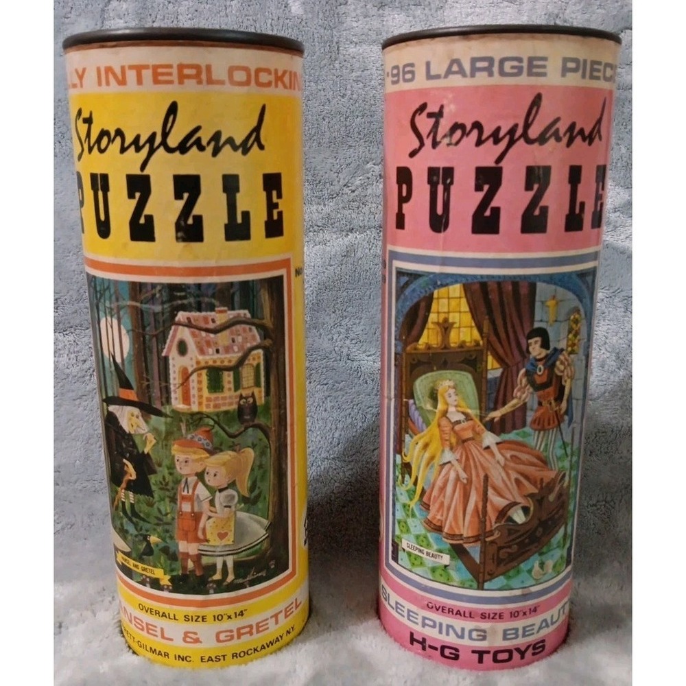 Vtg Story‎ Puzzles 96 Pieces Sleeping Beauty Hansel Gretel Complete HG Toys READ
